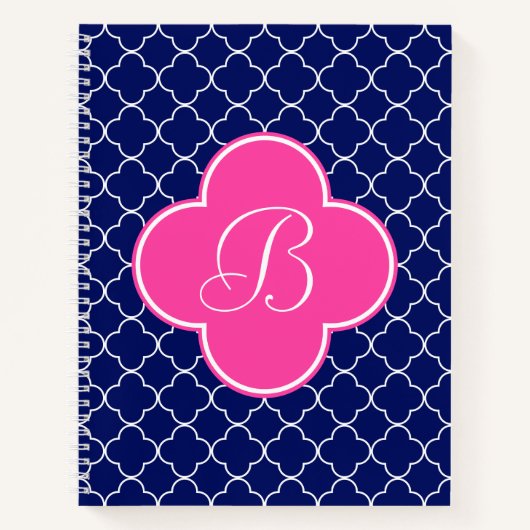 Monogramm für Navy Pink und White Quatrefolie Notizblock (Vorderseite)