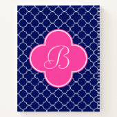 Monogramm für Navy Pink und White Quatrefolie Notizblock (Rückseite)