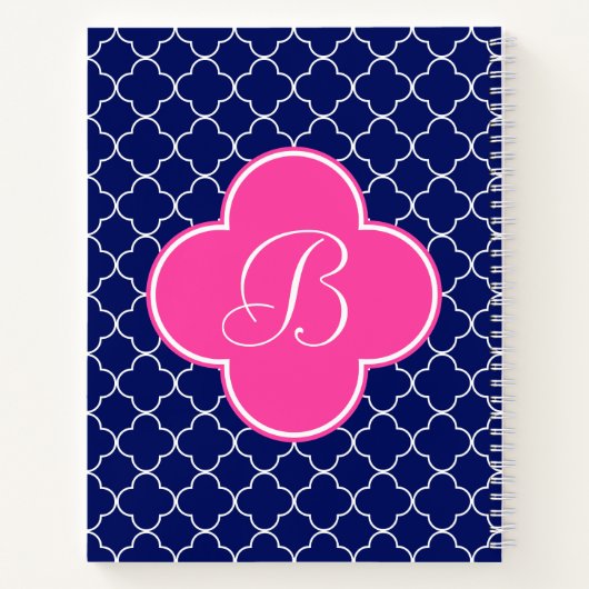 Monogramm für Navy Pink und White Quatrefolie Notizblock (Rückseite)