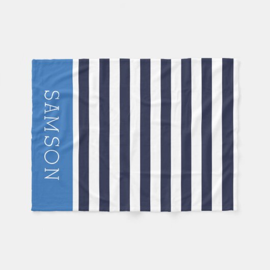 Monogramm für Navy und Blue Stripes | Editierbare Fleecedecke (Vorderseite (Horizontal))