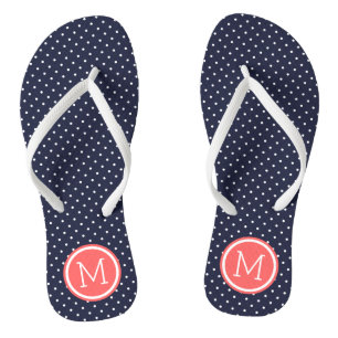 Monogramm für Navy und Coral Tiny Dots Badesandalen