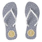Monogramm für Navy und Gold-griechische Schlüssel Badesandalen (Fußbett)