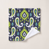 Monogramm für Navy und Green Ikat Paisley Badhandtuch Set (Waschlappen)
