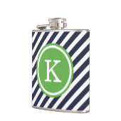Monogramm für Navy und Green Nautic Stripes Flachmann (Links)