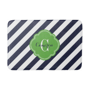 Monogramm für Navy und Green Preppy Strips Badematte