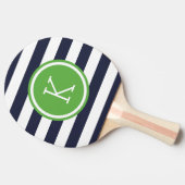 Monogramm für Navy und Green Preppy Strips Tischtennis Schläger (Seitenansicht)