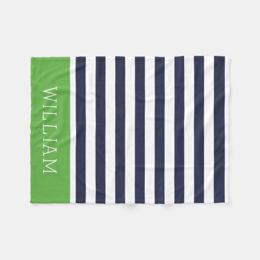 Monogramm für Navy und Green Strips | Editierbare Fleecedecke (Vorderseite (Horizontal))