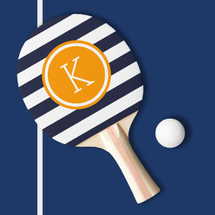 Monogramm für Navy und Orange Preppy Stripes Tischtennis Schläger