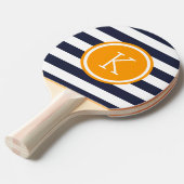 Monogramm für Navy und Orange Preppy Stripes Tischtennis Schläger (Vorderseite)