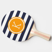 Monogramm für Navy und Orange Preppy Stripes Tischtennis Schläger (Seitenansicht)