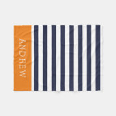 Monogramm für Navy und Orange Stripes | Editierbar Fleecedecke (Vorderseite (Horizontal))