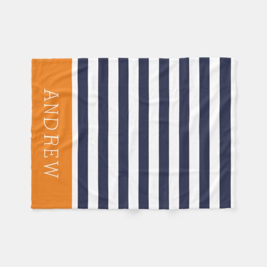 Monogramm für Navy und Orange Stripes | Editierbar Fleecedecke (Vorderseite (Horizontal))
