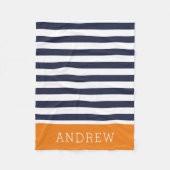 Monogramm für Navy und Orange Stripes | Editierbar Fleecedecke (Vorderseite)