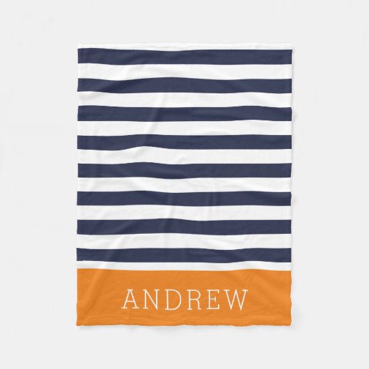 Monogramm für Navy und Orange Stripes | Editierbar Fleecedecke (Vorderseite)