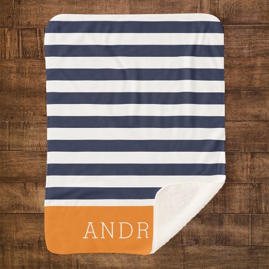 Monogramm für Navy und Orange Stripes | Editierbar Sherpadecke