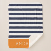 Monogramm für Navy und Orange Stripes | Editierbar Sherpadecke (Vorderseite)