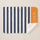 Monogramm für Navy und Orange Stripes | Editierbar Sherpadecke (Vorderseite (Horizontal))