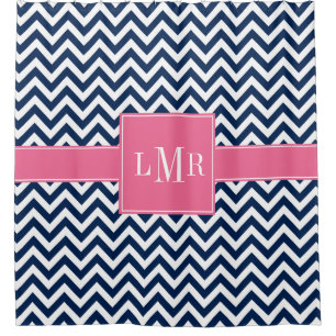 Monogramm für Navy und Pink Chevrons Duschvorhang