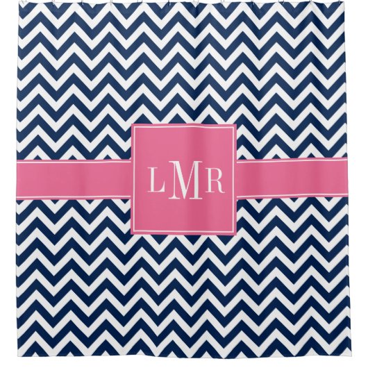 Monogramm für Navy und Pink Chevrons Duschvorhang (Vorderseite)