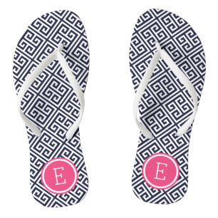 Monogramm für Navy und Pink-griechische Schlüssel Badesandalen