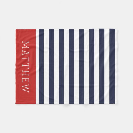 Monogramm für Navy und Red Stripes | Editierbare F Fleecedecke (Vorderseite (Horizontal))