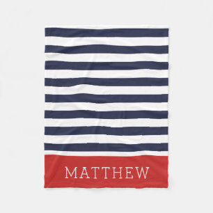 Monogramm für Navy und Red Stripes Editierbare F Fleecedecke