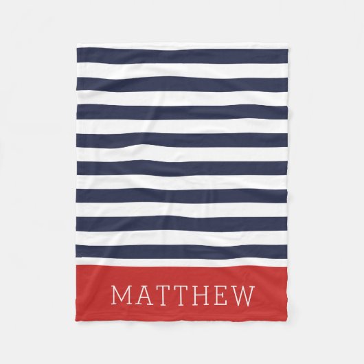 Monogramm für Navy und Red Stripes | Editierbare F Fleecedecke (Vorderseite)