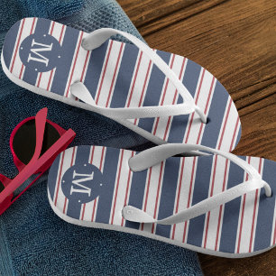 Monogramm für Navy und Red Summer Strips Badesandalen