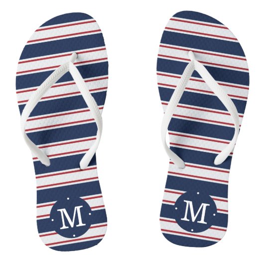 Monogramm für Navy und Red Summer Strips Badesandalen (Fußbett)