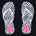 Monogramm für Navy und Rosa Trellis Badesandalen<br><div class="desc">Maßgeschneiderte,  bedruckte Flop-Sandalen mit einem stilvollen,  modernen Trellis-Muster und einem eigenen Monogramm oder einem anderen Text in einem Kreisrahmen. Klicken Sie auf Anpassen,  um Schriftart und Farben zu ändern oder eigene Bilder hinzuzufügen,  um ein einzigartiges Design zu erstellen!</div>
