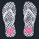 Monogramm für Navy und Rosa Trellis Badesandalen<br><div class="desc">Maßgeschneiderte,  bedruckte Flop-Sandalen mit einem stilvollen,  modernen Trellis-Muster und einem eigenen Monogramm oder einem anderen Text in einem Kreisrahmen. Klicken Sie auf Anpassen,  um Schriftart und Farben zu ändern oder eigene Bilder hinzuzufügen,  um ein einzigartiges Design zu erstellen!</div>