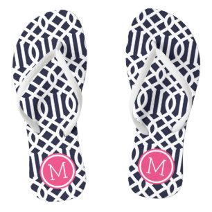 Monogramm für Navy und Rosa Trellis Badesandalen