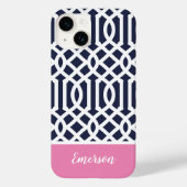 Monogramm für Navy und Rosa Trellis Case-Mate iPhone Hülle (Rückseite)