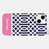 Monogramm für Navy und Rosa Trellis Case-Mate iPhone Hülle (Rückseite (Horizontal))