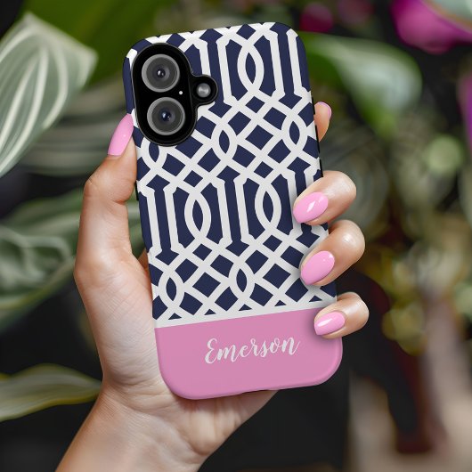 Monogramm für Navy und Rosa Trellis Case-Mate iPhone Hülle