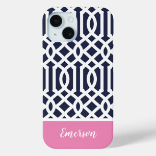 Monogramm für Navy und Rosa Trellis Case-Mate iPhone Hülle