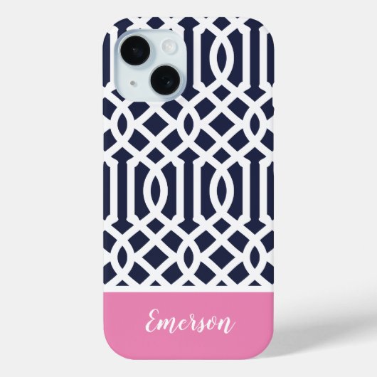 Monogramm für Navy und Rosa Trellis Case-Mate iPhone Hülle (Rückseite)