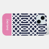 Monogramm für Navy und Rosa Trellis Case-Mate iPhone Hülle (Rückseite (Horizontal))