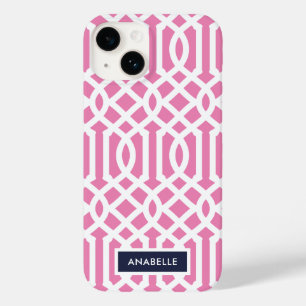 Monogramm für Navy und Rosa Trellis Case-Mate iPhone 14 Hülle