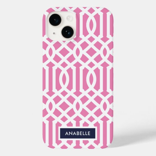 Monogramm für Navy und Rosa Trellis Case-Mate iPhone Hülle (Rückseite)