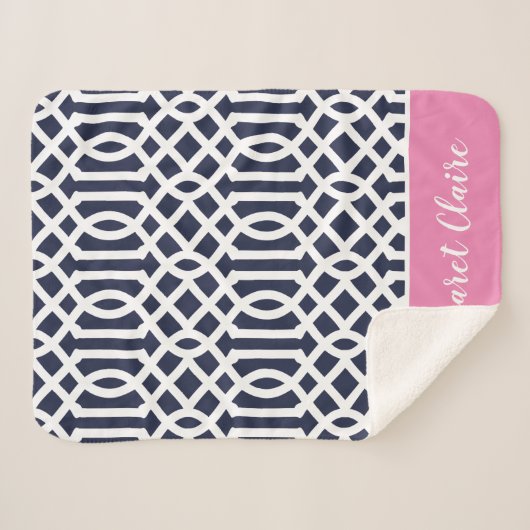 Monogramm für Navy und Rosa Trellis | Editierbare Sherpadecke (Vorderseite (Horizontal))