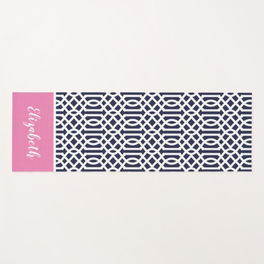 Monogramm für Navy und Rosa Trellis | Editierbare  Yogamatte (Vorderseite (Horizontal))