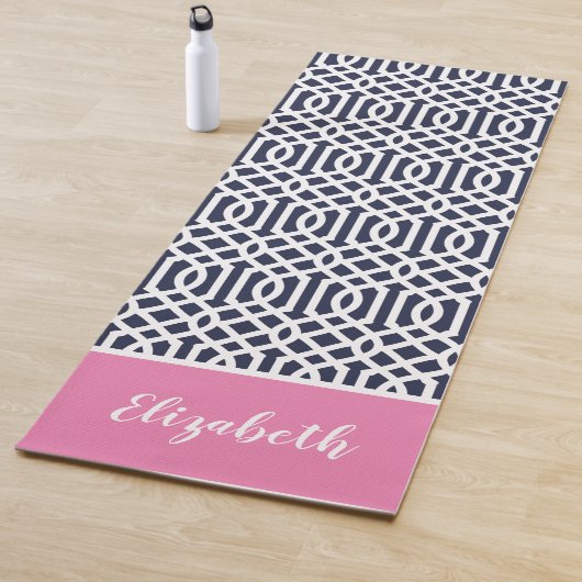 Monogramm für Navy und Rosa Trellis | Editierbare  Yogamatte (Beispiel)
