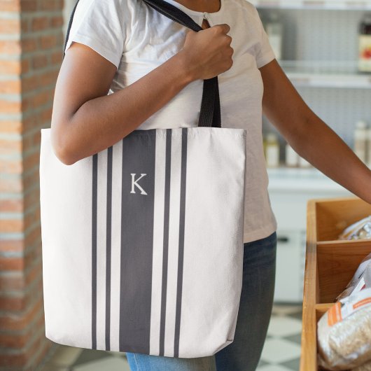 Monogramm für Navy und White Grainsack Tasche