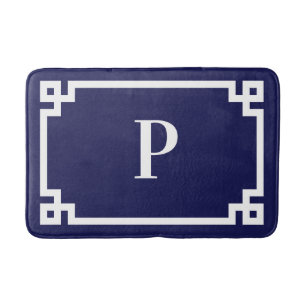 Monogramm für Navy und White Griechisch Key Frame Badematte