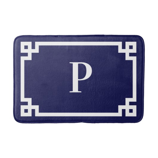 Monogramm für Navy und White Griechisch Key Frame Badematte (Vorderseite)