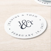 Monogramm für Navy und White Wedding Runder Pappuntersetzer (Angewinkelt)