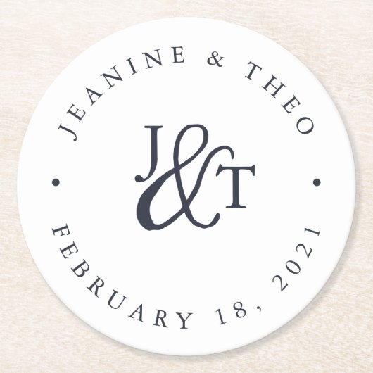 Monogramm für Navy und White Wedding Runder Pappuntersetzer (Vorderseite)