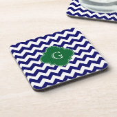 Monogramm für Navy Whrest Zickzack Forest Green Qu Untersetzer (Linke Seite)