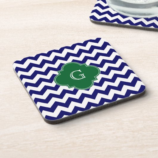 Monogramm für Navy Whrest Zickzack Forest Green Qu Untersetzer (Linke Seite)
